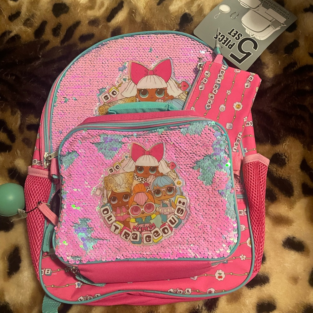 Kids Sequin Backpack Set - Pink and Blue